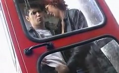 Woman Gives A Handjob In A Phone Booth