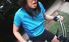 Teen japanese girls dildo fucked while riding bikes
